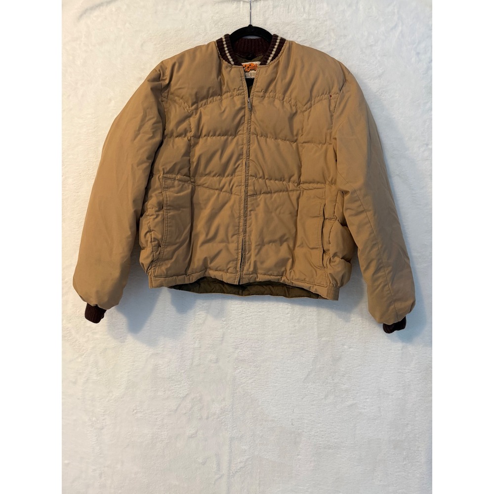 Vintage Comfy Goose Down Puffer Jacket Mens Large Tan Western Yoke Quilted Coat